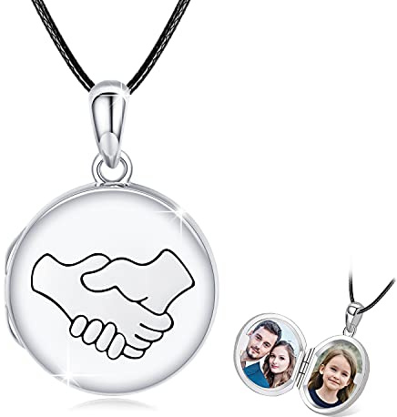 REDSUN Locket Necklace 925 Sterling Silver Round That Holds Picture Photo Locket with Photo Necklace Pendant Memory Jewellery Gifts for Womens Girls Ladies Men