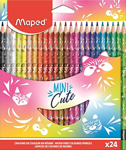 Maped Buntstifte aus der Kollektion – zu niedlich – lebendige Farben und robuste Mine, verzierte Hülle Mini Cute 862203, mehrfarbig, 24 Stück