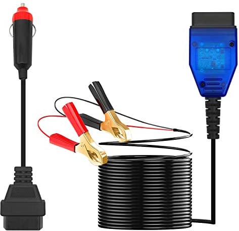 ZKTOOL 12V Car ECU Emergency Power Supply Cable, Automotive Memory Saver with Buzzer Alarm, OBD II Plug, Cigar Lighter Socket, Memory Saver Connector, Battery Replacement Tool, Battery clip