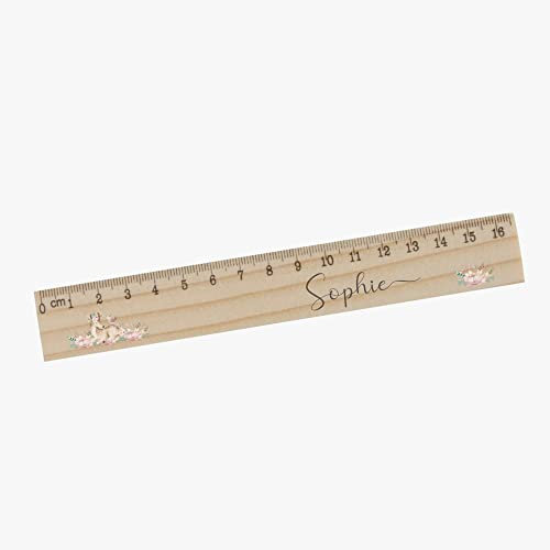 Manufaktur Liebevoll | Lineal für Mädchen mit Namen und Rehkitz Motiv I Personalisiertes Geschenk für Kinder aus Holz | Schülerlineal