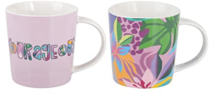 Maxwell & Williams DX1282 Kaffee-Tassen Set 2 tlg 380 ml – Be Fierce – 2x Porzellan, Spruch & Motiv bunt, Geschenkbox