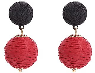 Boho Handmade Rattan Ohrringe Geometrische Bast Ohrringe für Frauen Mädchen Sommer Strand Schmuck Ohrringe Set Hänger (B, One Size)