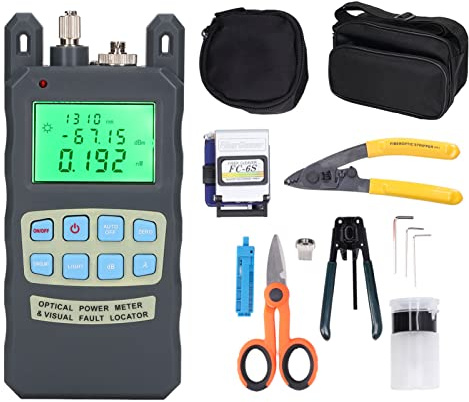 FTTH Glasfaser Toolkit, 3-in-1 Kit für Glasfaser Terminierungswerkzeuge mit Optischem Leistungsmesser Glasfaser Cleaver Glasfaser -Stripper Miller Klemme mit drei Mündungen Faserlängenfixierer