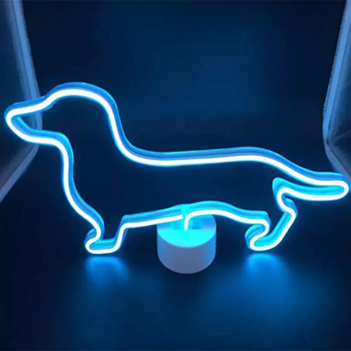 Neon LED Licht - dekorative Stand Leuchte Batterie Neonlicht Schild Reklame Lampe Bar Party Tisch Deko Nachtlicht Gaming Setup Streamer Hintergrund Regal Beleuchtung Deko (Dackel Hund blau)