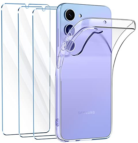 FLLAO Hülle Kompatibel mit Samsung Galaxy A34 5G Handyhülle mit 3 Stück Schutzfolie, Durchsichtig Case Transparent Silikon TPU Schutzhülle Premium 9H Gehärtetes Glas