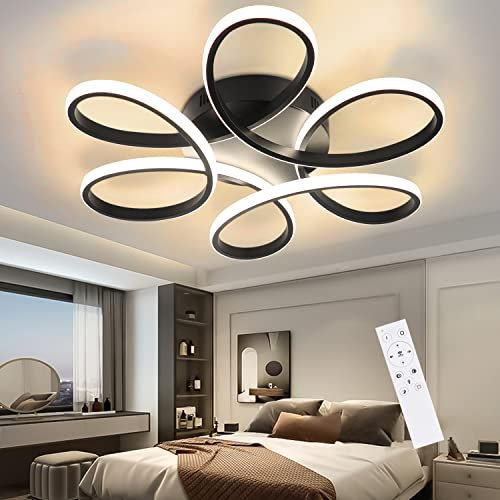 Homefire Deckenlampe LED Deckenleuchte Wohnzimmer Modern Dimmbar mit Fernbedienung 50W Schwarz Wohnzimmerlampe Kreative Geometrie Design Groß Schlafzimmerlampe für Küche Esszimmer Ø50CM