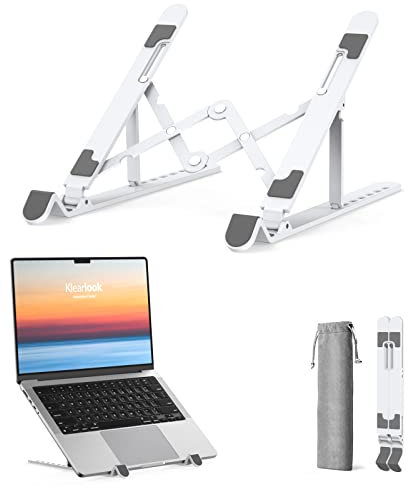 Portable Laptop Stand wi/Carry Bag - Klearlook 7-Level Adjustable Laptop Riser, Foldable ABS+Silicone Laptops Holder for Desk, Ventilated Cooling Notebook Stand for Laptops&Tablet up to 15.6 - White