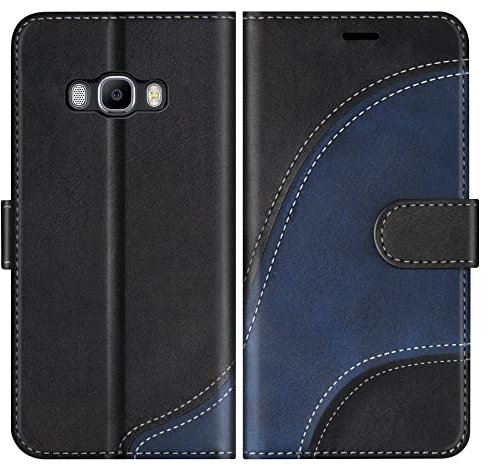 BoxTii Cover per Samsung Galaxy J5 2016, Custodia in PU Pelle Portafoglio per Galaxy J5 2016, Magnetica Cover a Libro con Slot per Schede, Nero