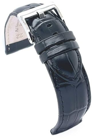 diloy Sportliches gepolstertes Uhrenarmband Rindsleder Krokoprägung quadratisch – Größen 14mm 16mm 18mm 20mm 22mm 24mm 26mm 28mm 30mm – Elegant und widerstandsfähig 368 Schwarz 20mm