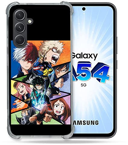 Cokitec Schutzhülle aus Hartglas für Samsung Galaxy A54 5G, Manga My Hero Academia, Schwarz