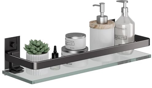 Danpoo Wandregal aus klarem gehärtetem Glas, Wand-Organizer für Badezimmer, Küche (mattschwarz)