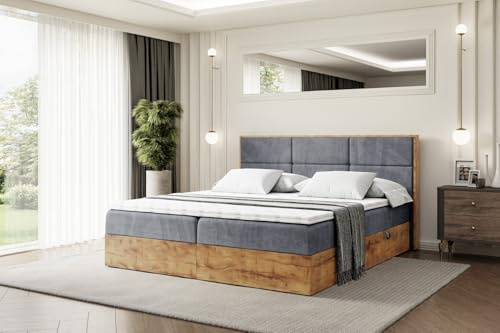 ALTDECOR Boxspringbett mit H4-Matratze Lolli 1-200x200 - Dunkelgrau | Lattenrost, Topper, Boxspringbett mit Bettkasten, Bett mit Stauraum, Doppelbett, Polsterbett
