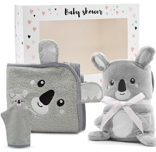Personalisiertes 3-teiliges Baby-Kuschelset - Babydecke mit Namen, Kapuzenhandtuch, Baby Waschlappen - Personalisierte Geschenke zur Geburt.