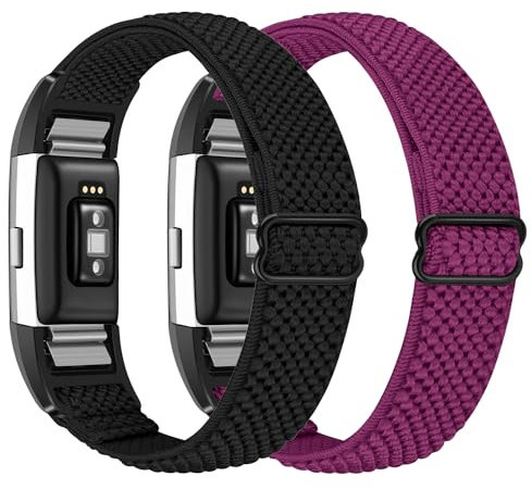 Janpso Bande élastique en Nylon Compatible avec Fitbit Charge 2 uniquement, ceinture de remplacement de sport en Nylon élastique réglable pour hommes et femmes
