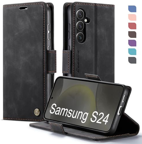 XYGLOW Handyhülle für Samsung Galaxy S24 5G Hülle Klappbar Premium PU Lederhülle Klapphülle【RFID Schutz】 Kartenfach Standfunktion Schutzhülle für Samsung S24 5G Flip Case Wallet Tasche Cover, Schwarz