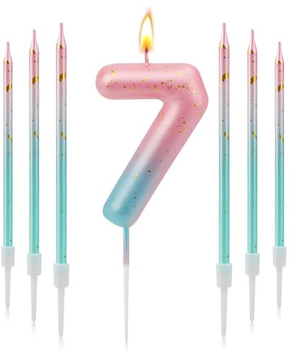 TAIXING Geburtstagskerzen Zahlen 7, 3D Farbverlaufs Kerzen Geburtstag, Geburtstagskerzen Kinder Rosa Blauer Farbverlauf, Zahlenkerze für Kinder Jungen Mädchen Geburtstags Jubiläum, Kerze 7