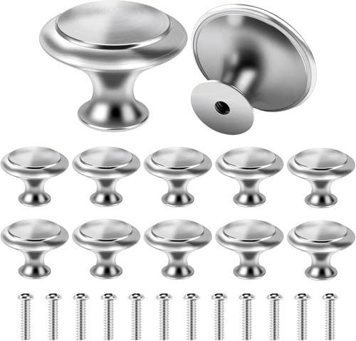 Taoduod 12 PCS Bouton de Argent Meuble Ronds Rondes en Acier Inoxydable Poignées Simples à Un Trou Alliage de Zinc Boutons de Cuisine Tiroir Ronds en Forme de Champignon Poignées de Chambre D'enfant