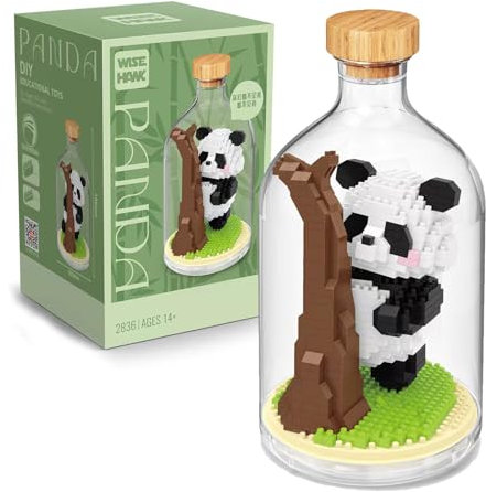 NVOSIYU Panda Mini Bausteine Set, Klemmbausteine Tiere Panda Spielzeug mit Schaukasten, Tier-Figuren Bauspielzeug Kreatives Deko Geschenk für Erwachsene, Home Decors (2836)