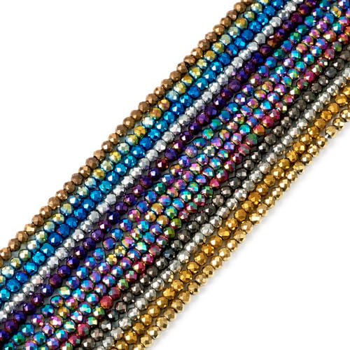 PandaHall - 13 hebras de cuentas redondas facetadas de cristal redondas de 3 mm para manualidades, pulseras, collares, joyas