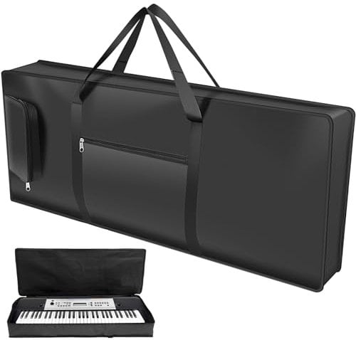 61 Key Gig Bag Case, Portable Padded Electric Piano Case with Handle & Adjustable Shoulder Strap & 2 Side Pockets, 420D Oxford Cloth Keyboard Bag for Digital Piano 100x40x15cm