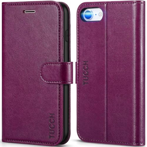 TUCCH Case for iPhone SE 2022 5G/iPhone SE 2020/iPhone 8/7 (4.7), Protective PU Leather Wallet Stand Flip Folio Cover with[Shockproof TPU][Card Slot] Compatible with iPhone SE3/SE2/8/7, Plum Purple