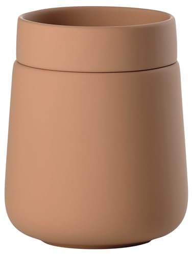 Zone Denmark Nova One Aufbewahrungsbox mit Deckel, Keramikdose zur Aufbewahrung von Badutensilien wie Wattepads & Wattestäbchen, Durchm. 8,4 cm, Höhe 10 cm, Fassungsvermögen 290 ml, Mandarin