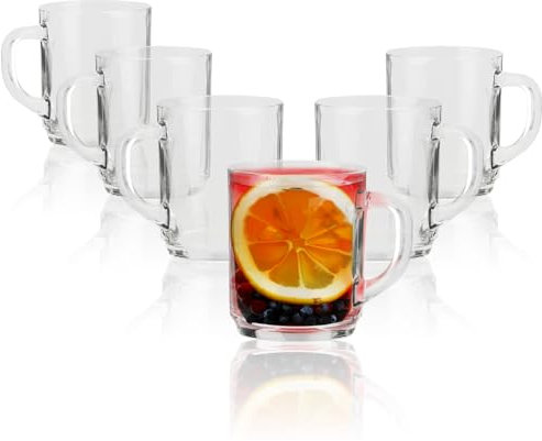 com-four® 6x Teegläser mit Henkel - 240 ml Kaffeeglas aus Borosilikatglas - robuste Gläser für Kaffee, Tee, Säfte oder Latte Macchiato - spülmaschinenfest und mikrowellengeeignet (transparent - 240ml)