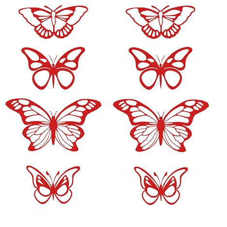 Confox - Sticker Schmetterlinge, Aufkleber 8er Set konturgeschnitten ohne Hintergrund. Aufkleber auch als Wanddeko/Wandtattoo geeignet. (Rot)
