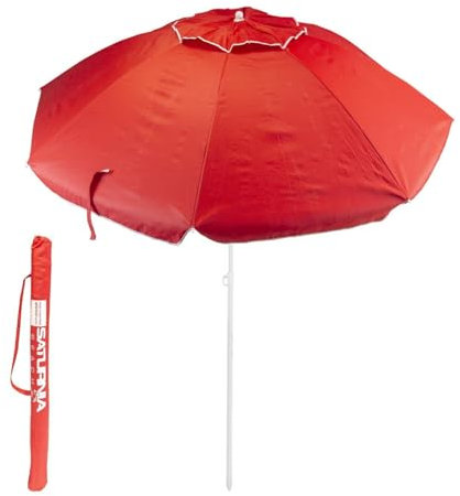 Sombrilla Playa Acero/Poliester Ø 200 cm. Rojo. Varillas Fibra De Vidrio. Sistema Antiviento.