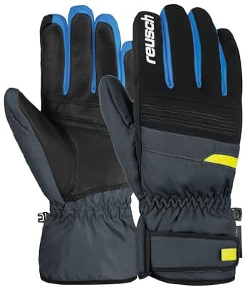 Reusch Brandon R-TEX XT warme, wasserdichte, Winddichte und atmungsaktive Unisex Winterhandschuhe Fingerhandschuhe Schneehandschuhe Skihandschuhe Herren Damen, dunkelgrau-gelb, 6,5