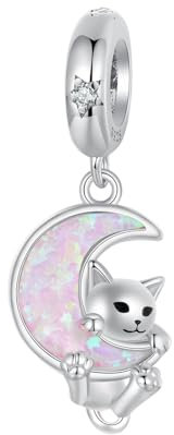 NINGAN 925 Sterling Silber Charme Mond Katze Anhänger Perle kompatibel mit Frauen Armband Perle Australischer Schatz Charme, Familie und Freunde Geburtstagsgeschenke