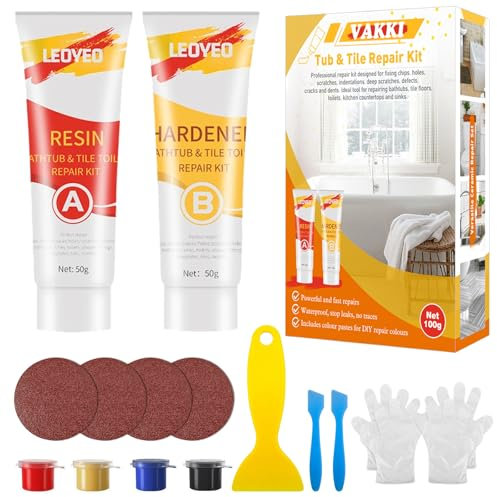 Fliesenreparaturset Weiß, 100G Fliesen Reparaturset, Wasserdichtes Emaille Reparaturset für Kratzern, Löchern, Rissen, Keramik Reparaturset Waschbecken Weiß Fliesen Reparatur Set
