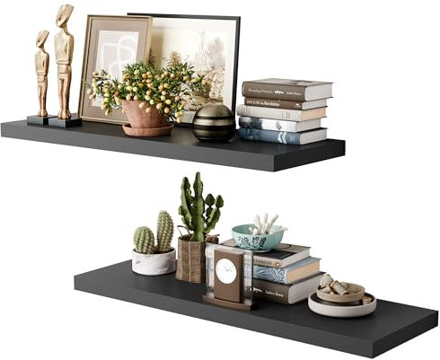 Sumbame 91,4 cm lange schwebende Regale für die Wand, schwarz, 30,5 cm tief, schwebende Regale, 2er-Set, Wandregale für Badezimmer über Toilette, Live-Edge-Display-Regal mit unsichtbaren Halterungen