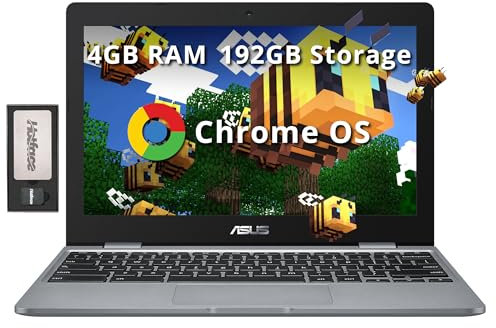 ASUS Chromebook Laptop HD de 11.6 pulgadas, Intel Celeron N3350, 4 GB de RAM, 192 GB de almacenamiento (32 GB eMMC + estación de acoplamiento de 160 GB), gráficos Intel UHD, cámara HD, altavoces