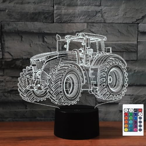 FLRXHK Traktor 3D-Illusions-Nachtlicht, Touch-Tischlampe mit Fernbedienung, 16 Farben, optisches USB-LED-Nachtlicht für Kinder, Geschenk, Raumdekoration