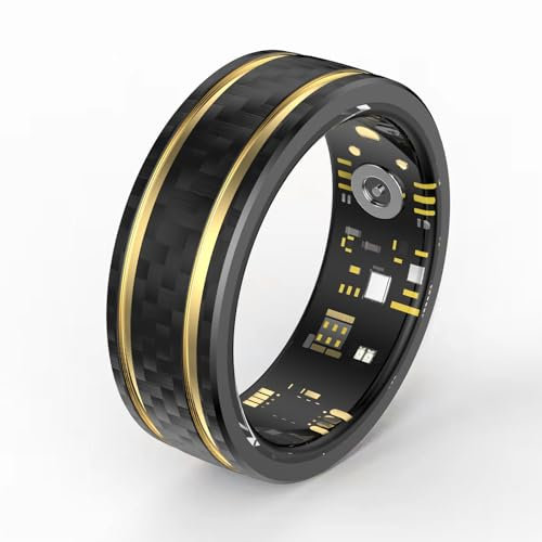 Smart Ring Smartringe für Herren und Damen Smart Ring Android Fitness Ring Schlaftracker Herzfrequenz SpO2 Kalorie Distanz Messung Schrittzähler Schwarz Gold