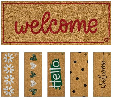 OLIVO.shop | ENTRY 10 Zerbino ingresso in cocco naturale, Zerbino per scale, Tappeto ingresso casa simpatico 27x70 cm, vari disegni. (Welcome Red)