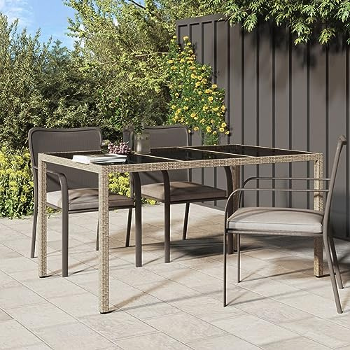 Tidyard Table de Jardin 150x90x75 cm Verre trempé/résine tressée Beige Table à Dîner d'extérieur, Table à Manger pour Terrasse, Balcon, Intérieur et Extérieur, Camping Style B