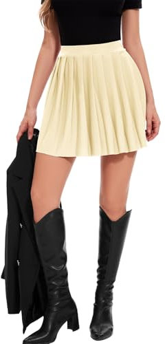 DRESSTELLS Plisseerock Damen Tennisrock Knielang Minirock High Waist Gothic Rock Kurz Beige Sommerrock Elegant Y2K Pleated Skirt Faltenrock Beige S