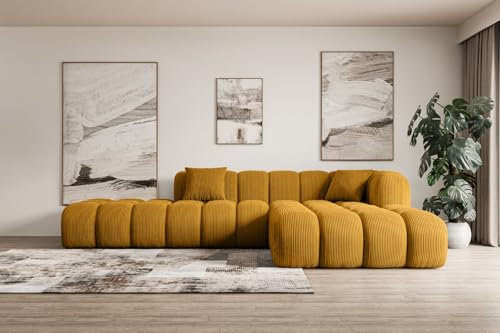 ALTDECOR Ecksofa in L-Form Corner Sofa Bett Eckcouch Couch Wohnlandschaft Cauchsofa Olea-L2-289x176x71 cm Senfgelb