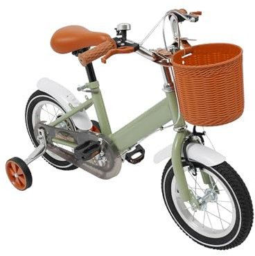 ACROSSPART Kinderfahrrad 12 Zoll, Fahrrad Kinder ab 2-4 Jahre, Fahrrad für Kinder mit Korb & Stützrädern, Höhenverstellbarer Sitz und Lenker, Doppelter Bremsenmodus (Grün)