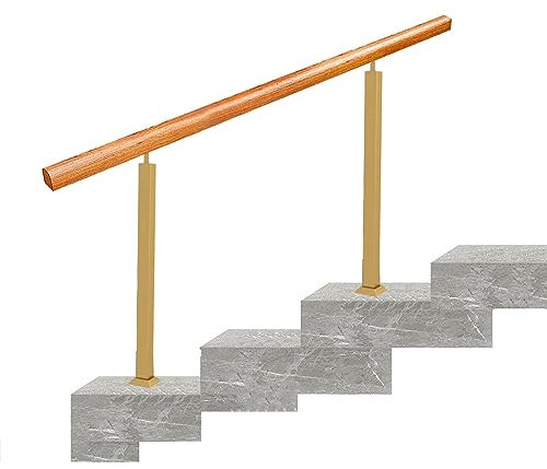 Außentreppe – 3-4 Ra Sicherheitsgitter aus Holz für Decks und Veranden, Beton-Treppenstufengeländer, einfache Installationsset enthalten (Gold, 60 cm Länge)