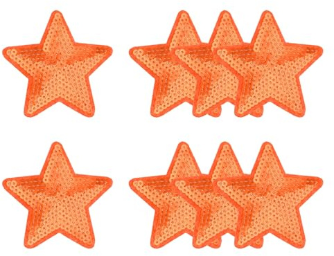 YELARXI Sequin Star Iron on Patches Embroidered Sew Sequin Glitter Patch Appliques, 3.5x3.5 Fit for DIY Shoes Hats Backpacks Clothing Repair - (8 Pack, Orange)