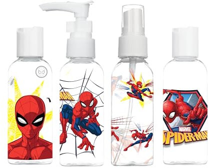 MARVEL - Trousse Avion Spider-Man Transparente - Format Compact pour Cosmétiques Liquides - Idée Cadeau Rangement Ludique - Flacon Inclus - Accessoire Voyage Adapté Aux Enfants Officiel Marvel