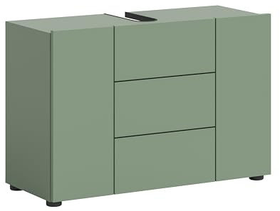 xonox.home – Waschbeckenunterschrank Vira 82x56x34 cm in Smoke Green Nachbildung und Akzenten in Schwarz – Moderner Unterschrank mit großer Ablagefläche – Stabil, ästhetisch & widerstandsfähig