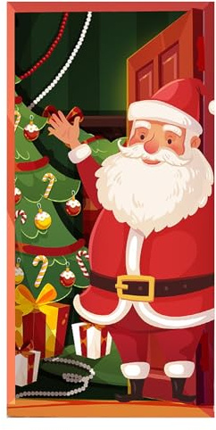Funda navideña para puerta de, divertida funda para puerta con Papá Noel, decoración para casa, oficina, tienda, porche, pared escolar – para cumpleaños y