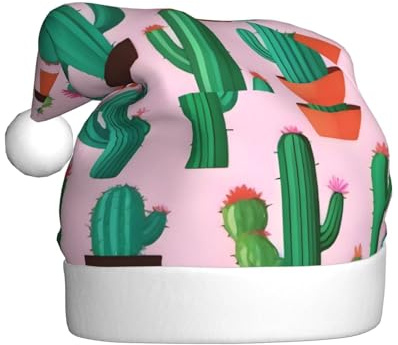 WHJSSF Cute Cactus Seamless Illustration Picture Christmas Hat for Adult Making It a Fun and Durable Gift for Men and Women