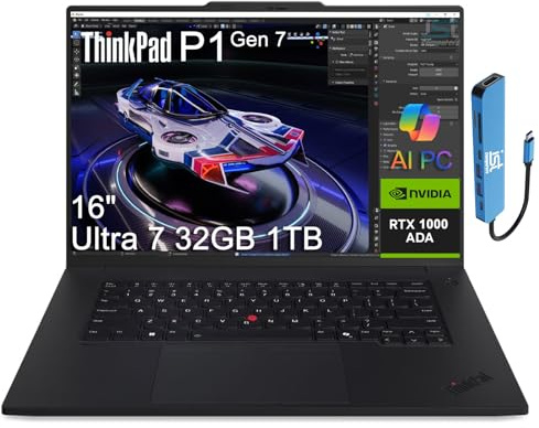 Lenovo ThinkPad P1 Gen 7 AI Mobile Workstation Laptop (16 FHD+, Intel Core Ultra 7 155H, 32GB LPCAMM2 RAM, 1TB SSD, NVIDIA RTX 1000 Ada 6GB), IR Webcam, 2x Thunderbolt 4, IST Hub, Wi-Fi 7, Win 11 Pro