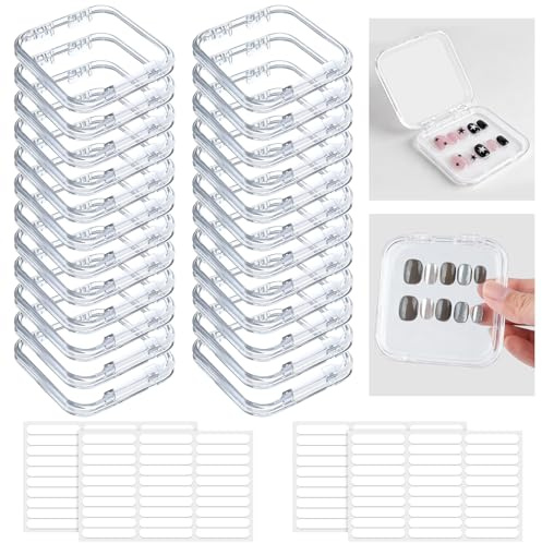 CAIYUANGUANGJIN 24pcs Press on Nail Storage Boxes, Clear Acrylic Nail Case with 120Pcs Adhesive Double Sided Tape, Nails Display Box Container for Nail-Salon Home