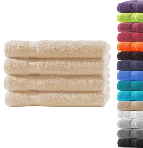 Loomiva 4er Set Premium Qualität Frottier Handtücher 50x100 cm | Beige | 500g/m² | ideal für Reisen & Gym und Sport | 100% Baumwolle | Extra Weich | Öko-TEX Standard 100
